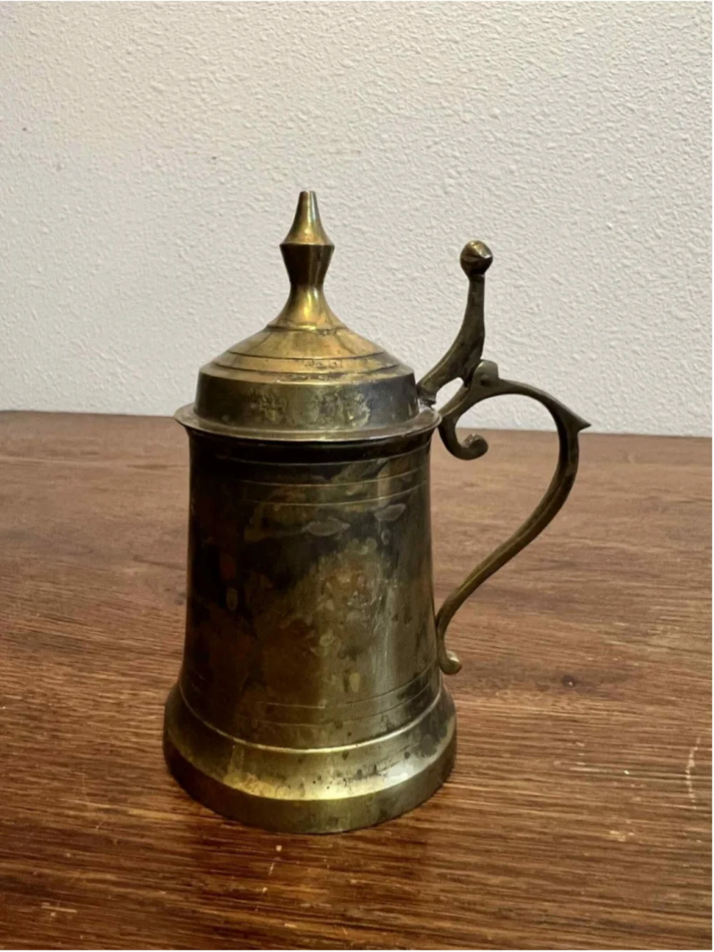 Vintage Brass Lidded Tankard Mug 8” India Mid Century Decorative Beer Stein MCM